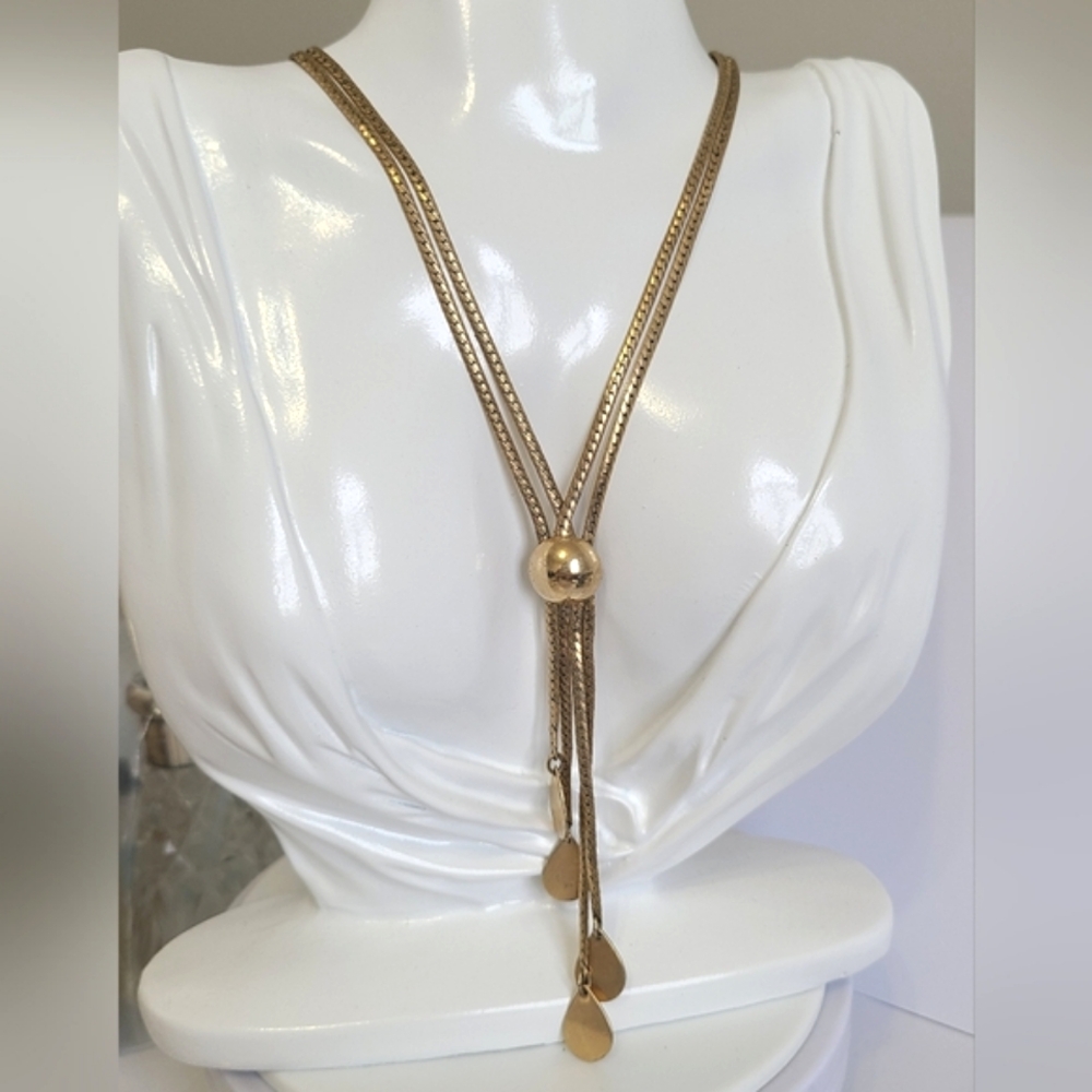 Vintage Art Deco Gold Filled Bond Boyd Layered Lariat Necklace
